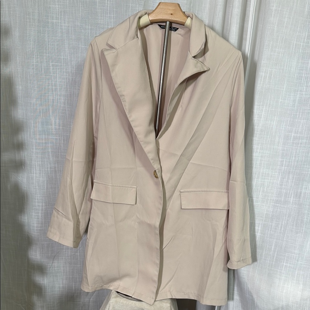 Cream Oversized Blazer with Matching Skirt